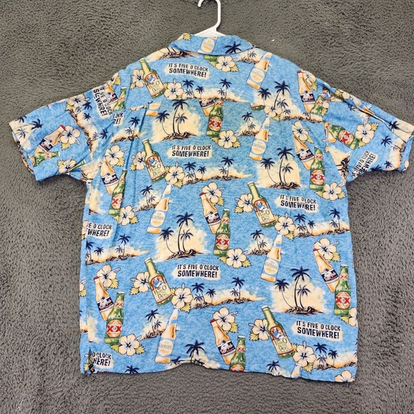 Big Dogs Hawaiian Shirt Beer Bottle‎ Print Short Sleeve Button Up Large - Picture 1 of 9